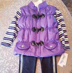 NWT Little Lass 3 Piece Purple Vest Outfit 2T